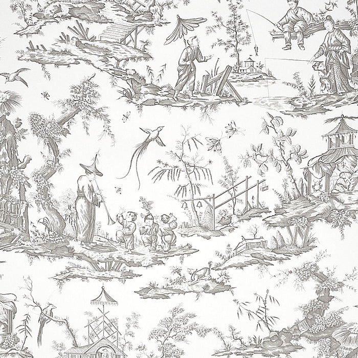 Schumacher Shengyou Toile Driftwood Wallpaper Sample 5012050