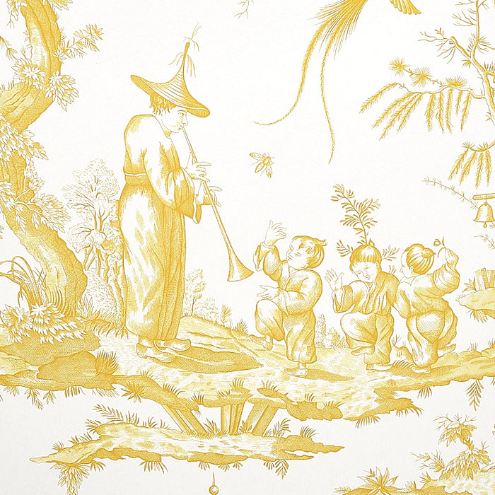 Schumacher Shengyou Toile Yellow Wallpaper Sample 5012051