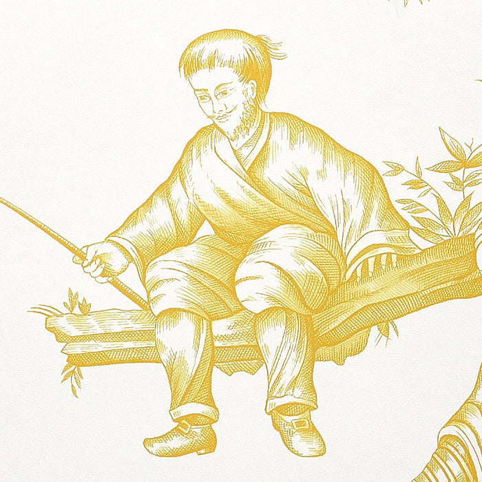 Schumacher Shengyou Toile Yellow Wallpaper Sample 5012051