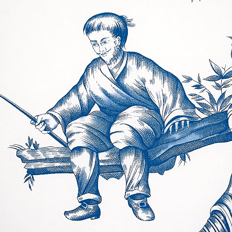 Schumacher Shengyou Toile Blue Wallpaper Sample 5012052