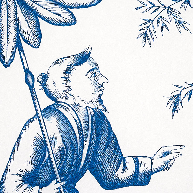 Schumacher Shengyou Toile Blue Wallpaper Sample 5012052