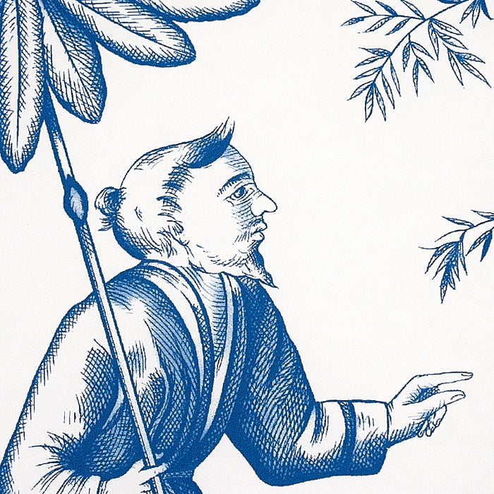 Schumacher Shengyou Toile Blue Wallpaper Sample 5012052