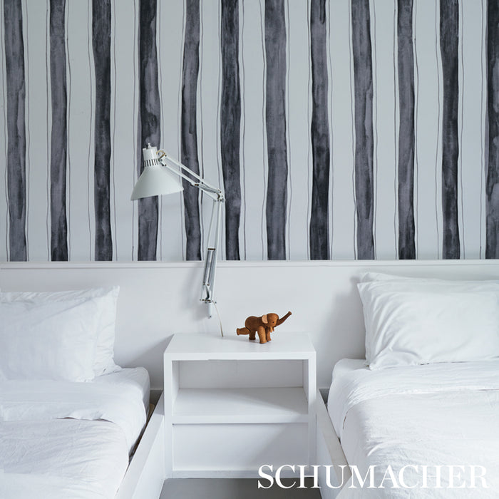 Schumacher Tracing Stripes Black Wallpaper Sample 5012172