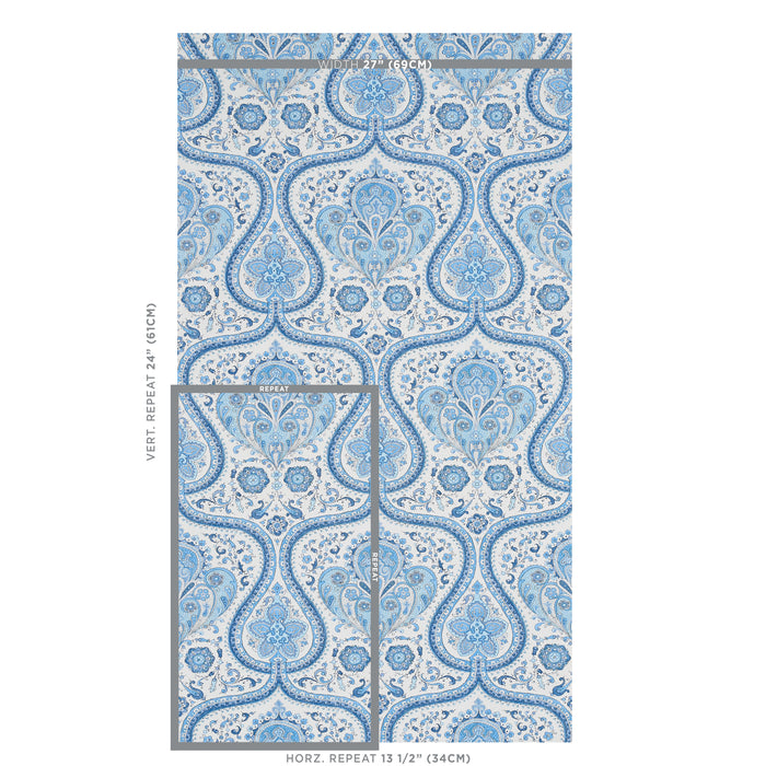 Schumacher Paisley Court Blue Wallpaper Sample 5012270