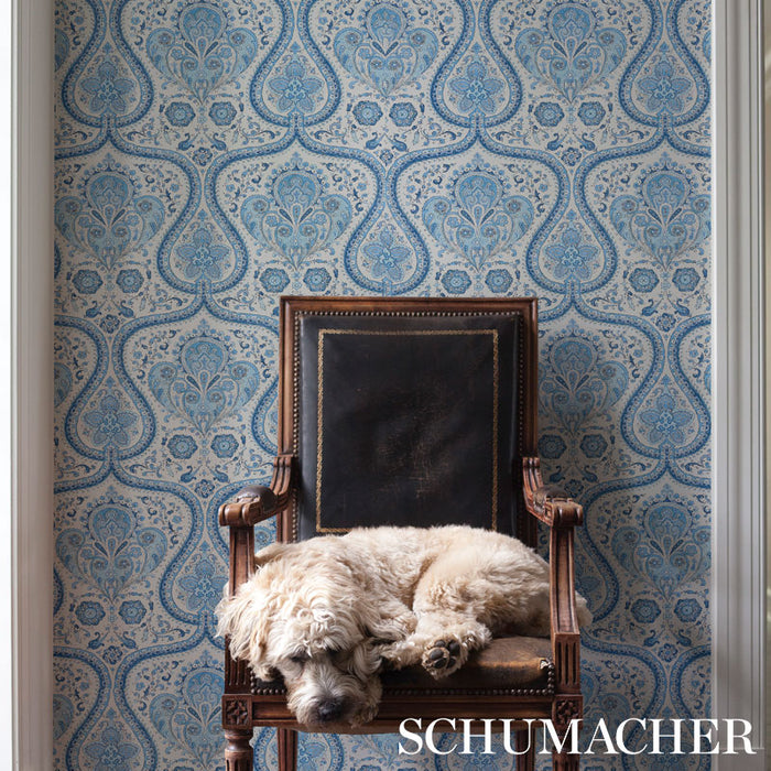 Schumacher Paisley Court Blue Wallpaper Sample 5012270