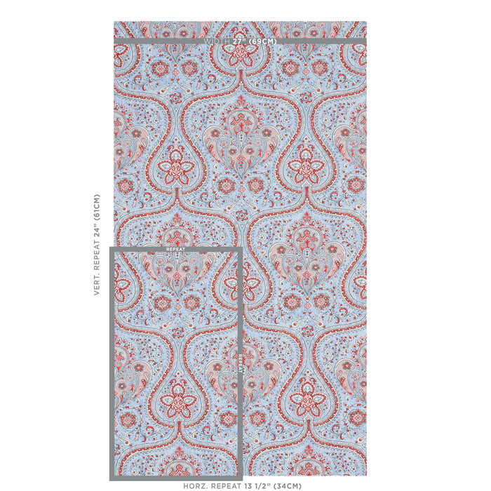 Schumacher Paisley Court Chambray Wallpaper Sample 5012271