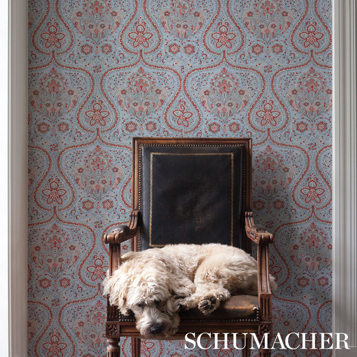 Schumacher Paisley Court Chambray Wallpaper Sample 5012271