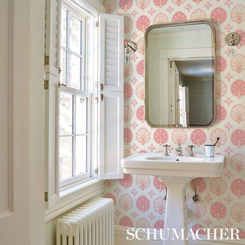 Schumacher Chamba Crown Sisal Pink Wallpaper 5012281