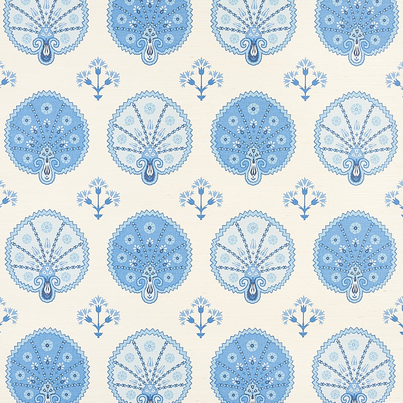 Schumacher Chamba Crown Sisal Blue Wallpaper Sample 5012282