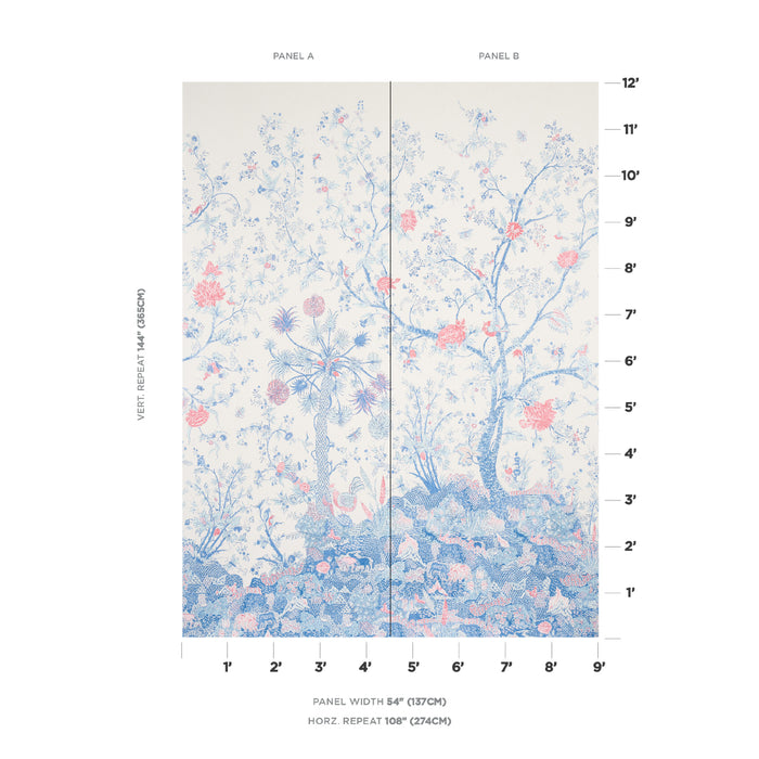 Schumacher Amaltas Panel Set Blue & Red Wallpaper Sample 5012330