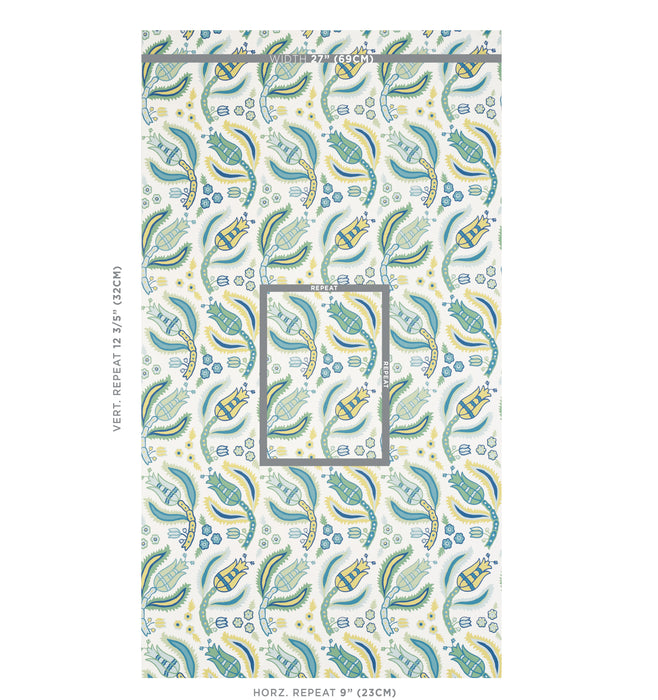 Schumacher Malabar Vine Peacock Wallpaper 5012340