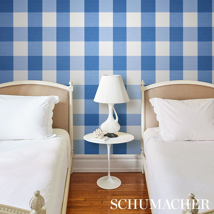 Schumacher Willa Check Large Navy Wallpaper Sample 5012351
