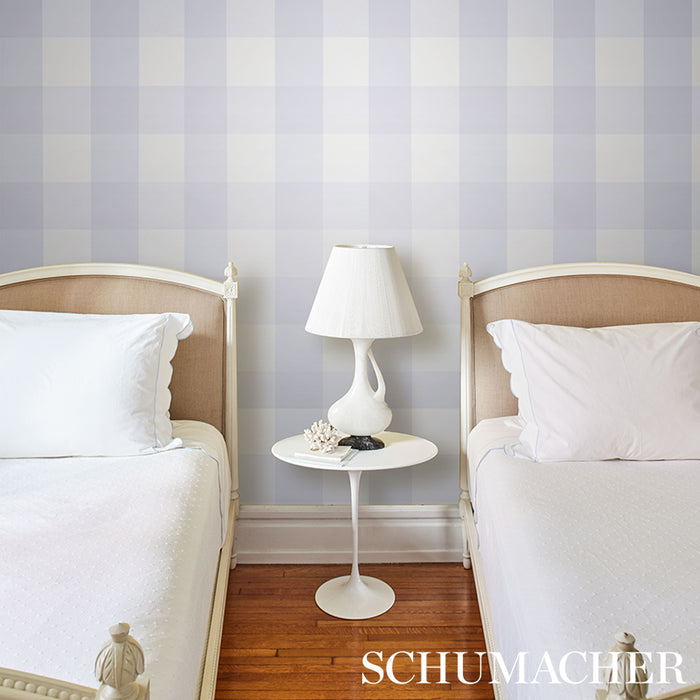 Schumacher Willa Check Large Lavender Wallpaper Sample 5012355