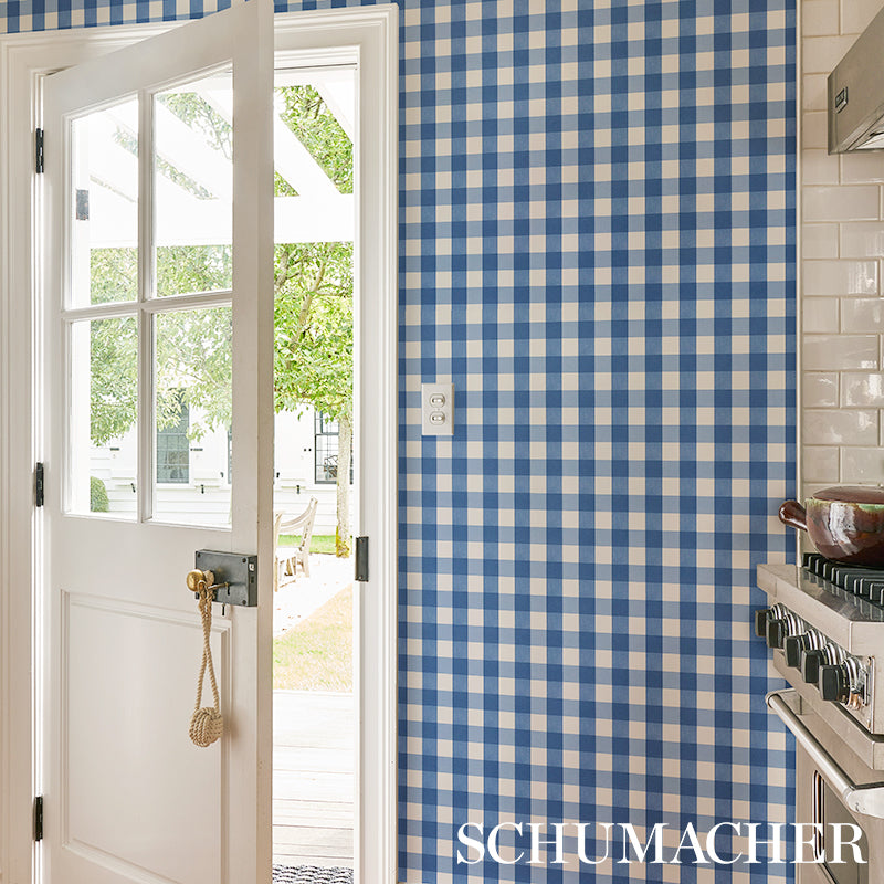 Schumacher Willa Check Small Navy Wallpaper Sample 5012361