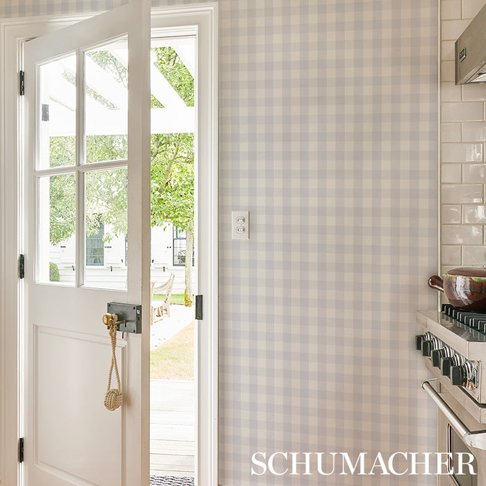 Schumacher Willa Check Small Lavender Wallpaper Sample 5012365