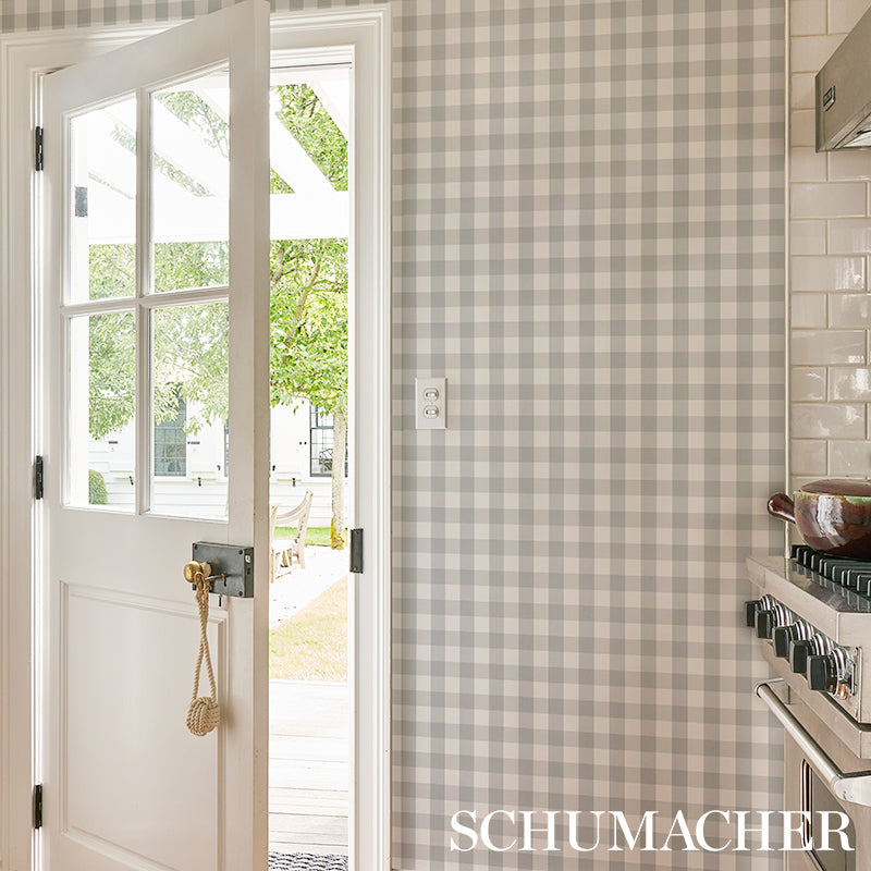 Schumacher Willa Check Small Grey Wallpaper Sample 5012367