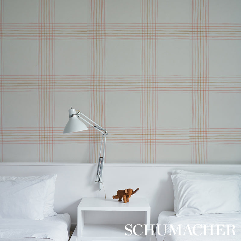 Schumacher Minerva Plaid Pink Wallpaper Sample 5012372