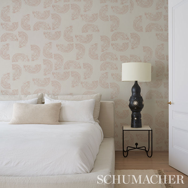 Schumacher Quansoo Coral On Ivory Wallpaper Sample 5012402