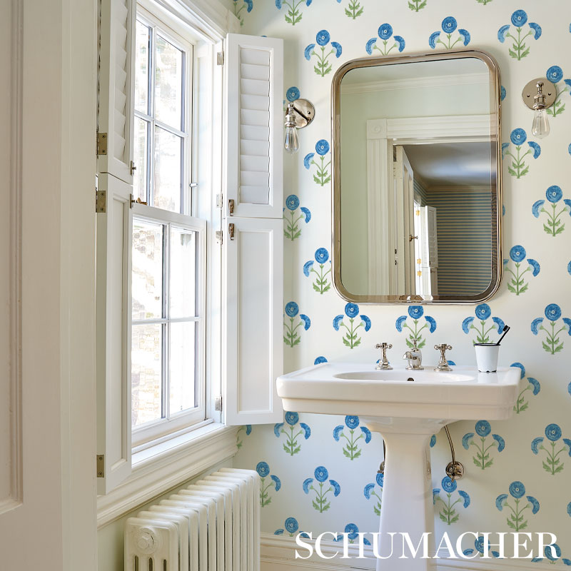 Schumacher Saranda Flower Royal Wallpaper Sample 5012412