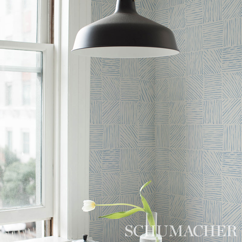 Schumacher Katama Blue On Ivory Wallpaper Sample 5012421