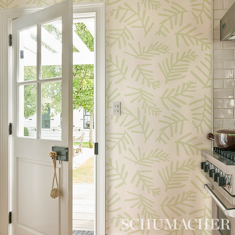 Schumacher Tiah Cove Sage Leaf Wallpaper Sample 5012450