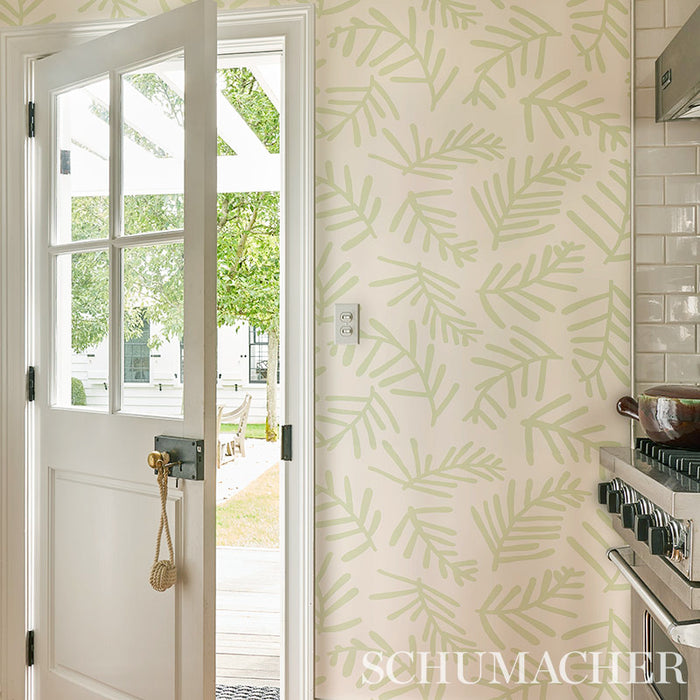 Schumacher Tiah Cove Sage Leaf Wallpaper Sample 5012450