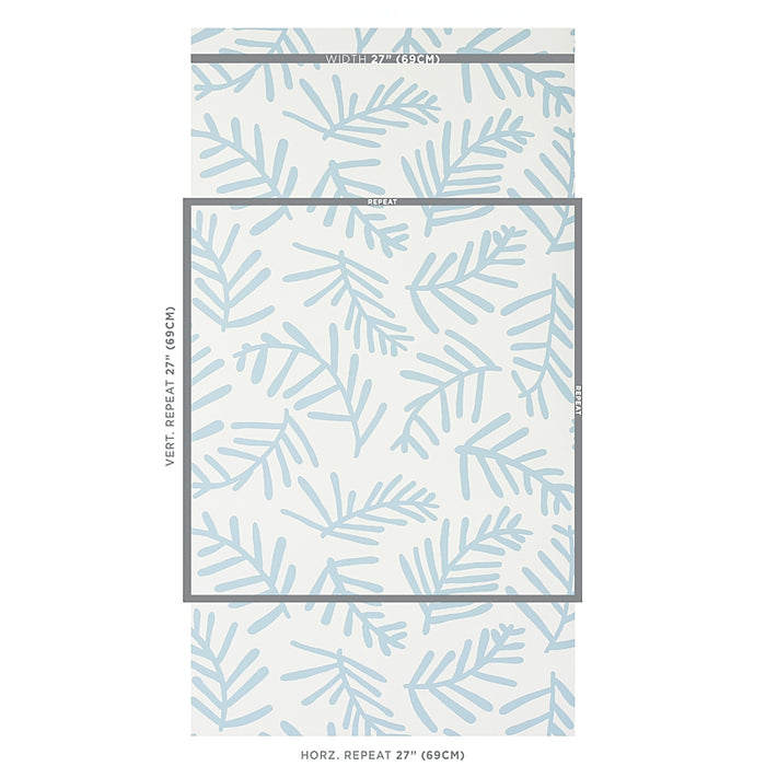 Schumacher Tiah Cove Blue Leaf Wallpaper Sample 5012451