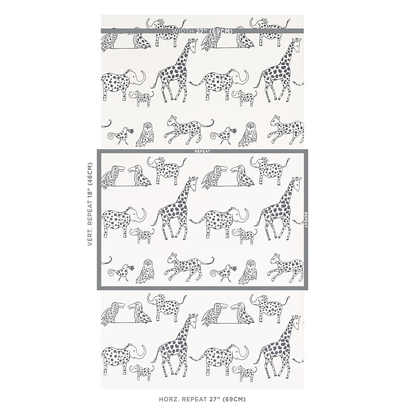 Schumacher Jungle Jubilee Charcoal Wallpaper Sample 5012471