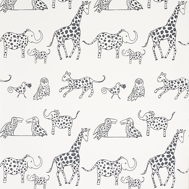 Schumacher Jungle Jubilee Charcoal Wallpaper Sample 5012471