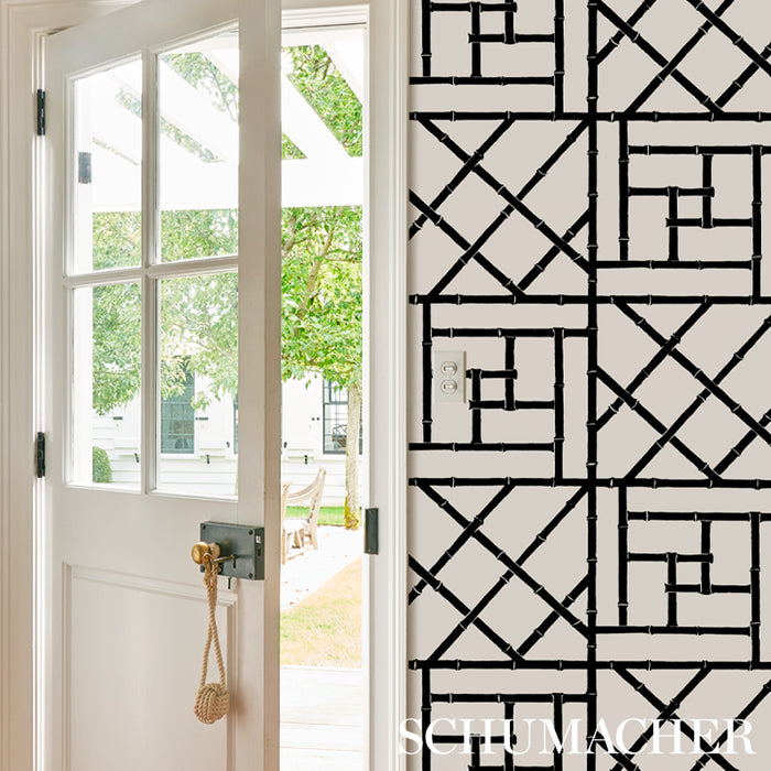 Schumacher Trellis Black Wallpaper Sample 5012572