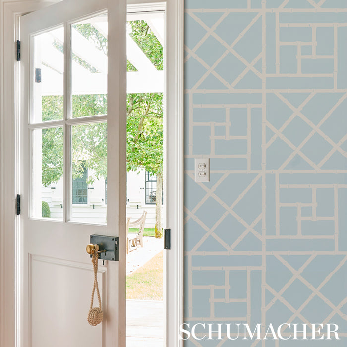 Schumacher Trellis Sky Blue Wallpaper Sample 5012573