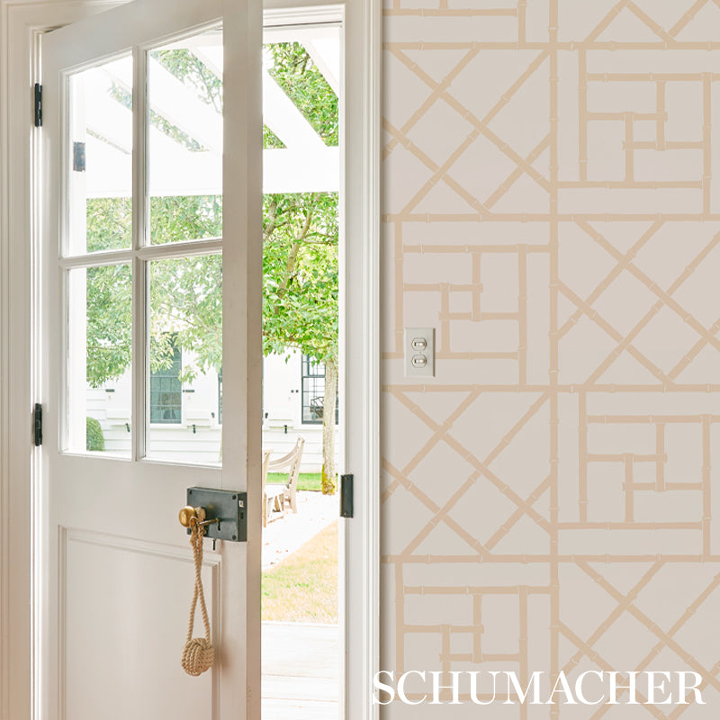 Schumacher Trellis Sand Wallpaper Sample 5012574