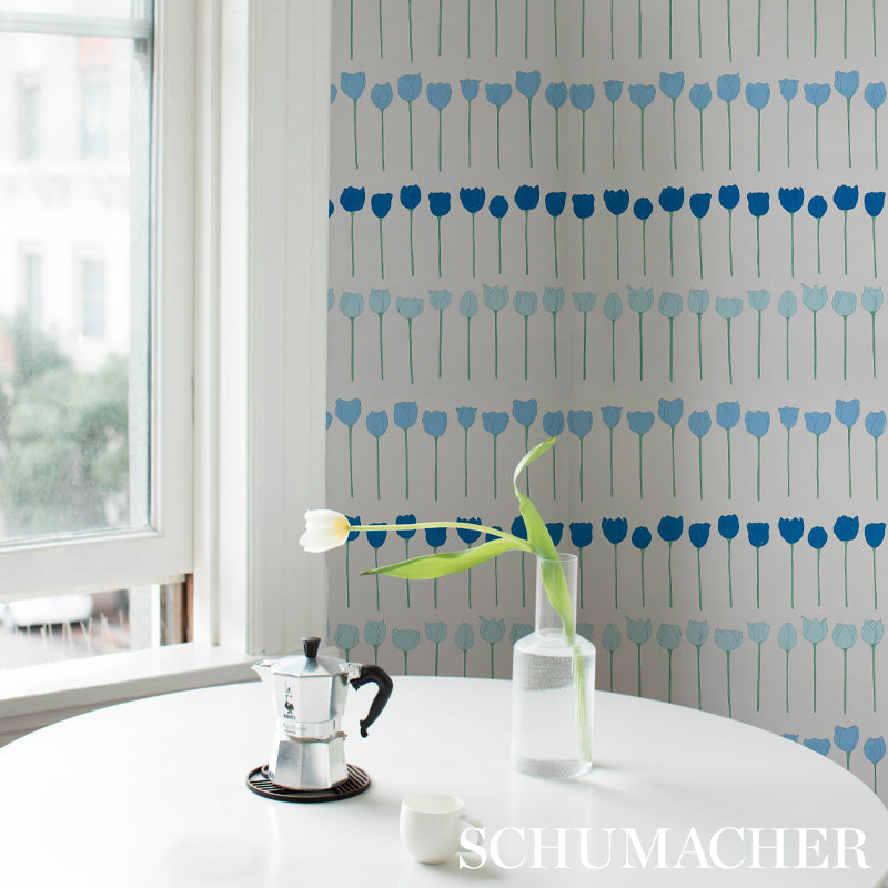 Schumacher Edie Blue Parrot Wallpaper Sample 5012582