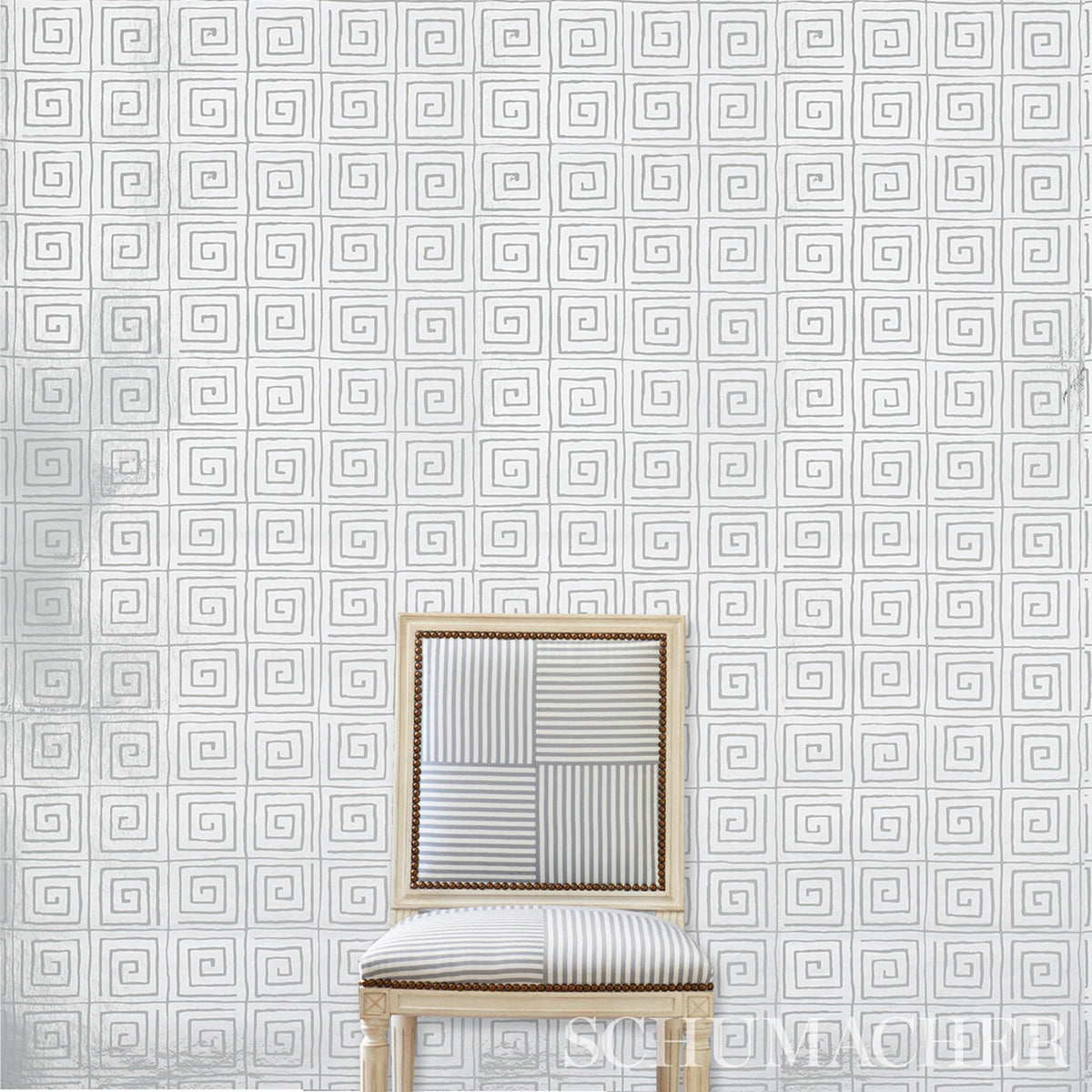Schumacher Trousdale Metallic Platinum Blanc Wallpaper Sample 5012590