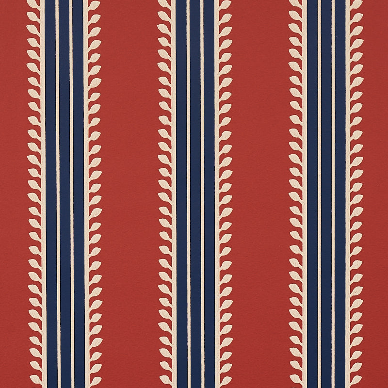Schumacher Etruscan Stripe Red & Blue Wallpaper Sample 5012852