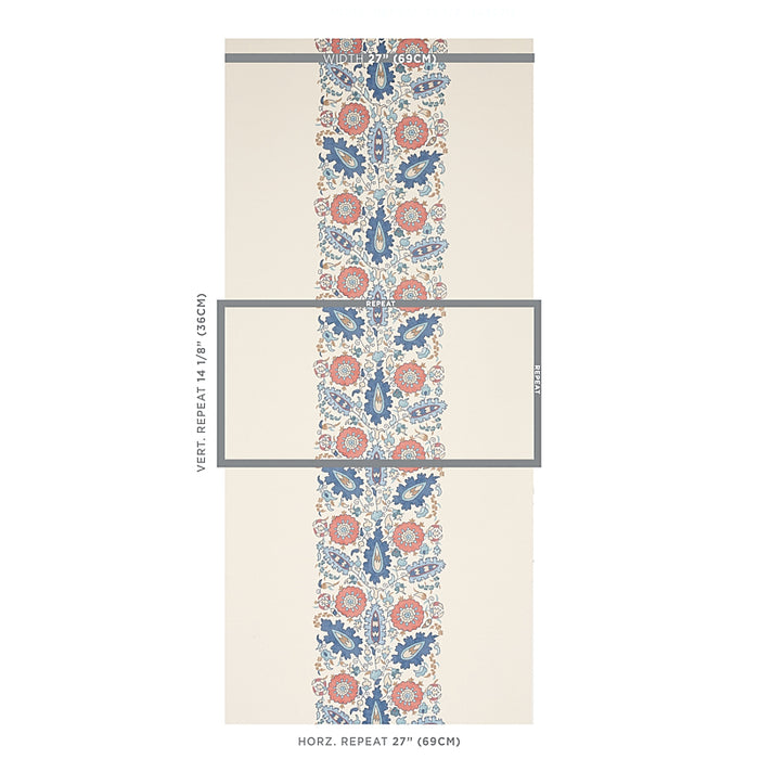 Schumacher Anatolia Blue & Red Wallpaper Sample 5012870