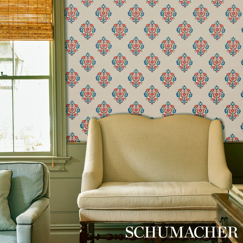 Schumacher Constantine Red & Blue Wallpaper Sample 5012882