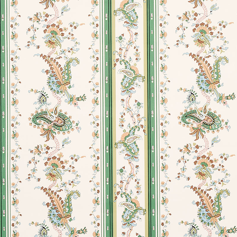 Schumacher Elena Paisley Stripe Green Wallpaper Sample 5012890