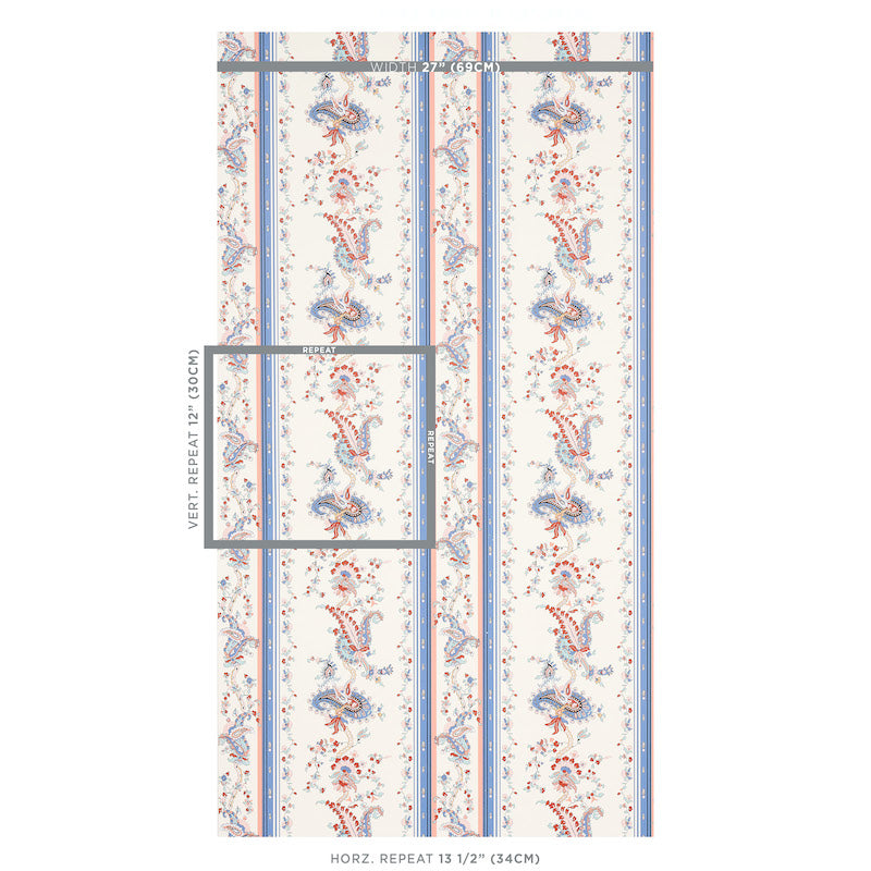 Schumacher Elena Paisley Stripe Blue Wallpaper Sample 5012891