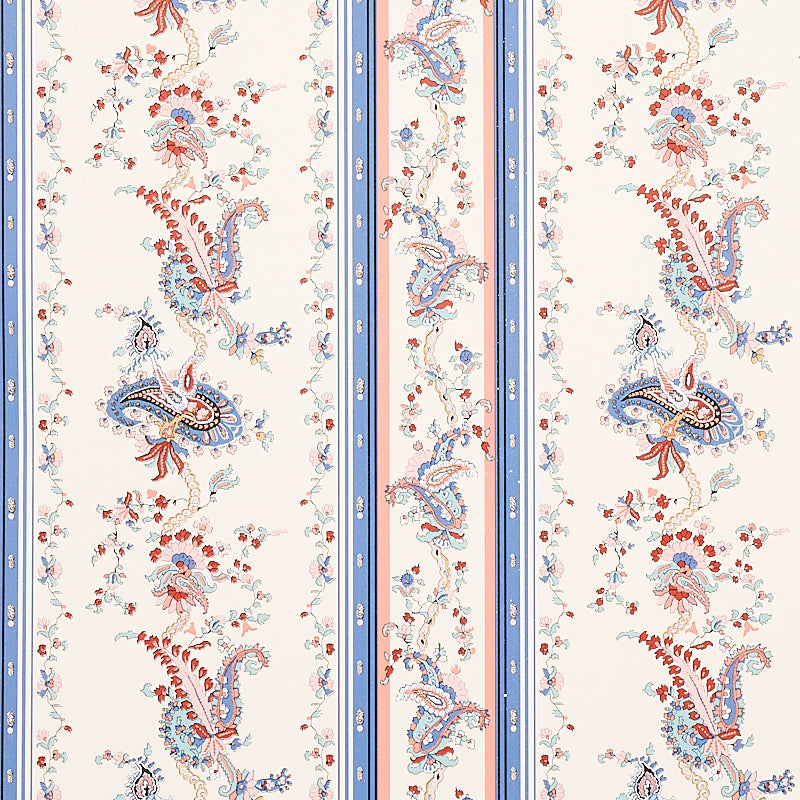 Schumacher Elena Paisley Stripe Blue Wallpaper Sample 5012891