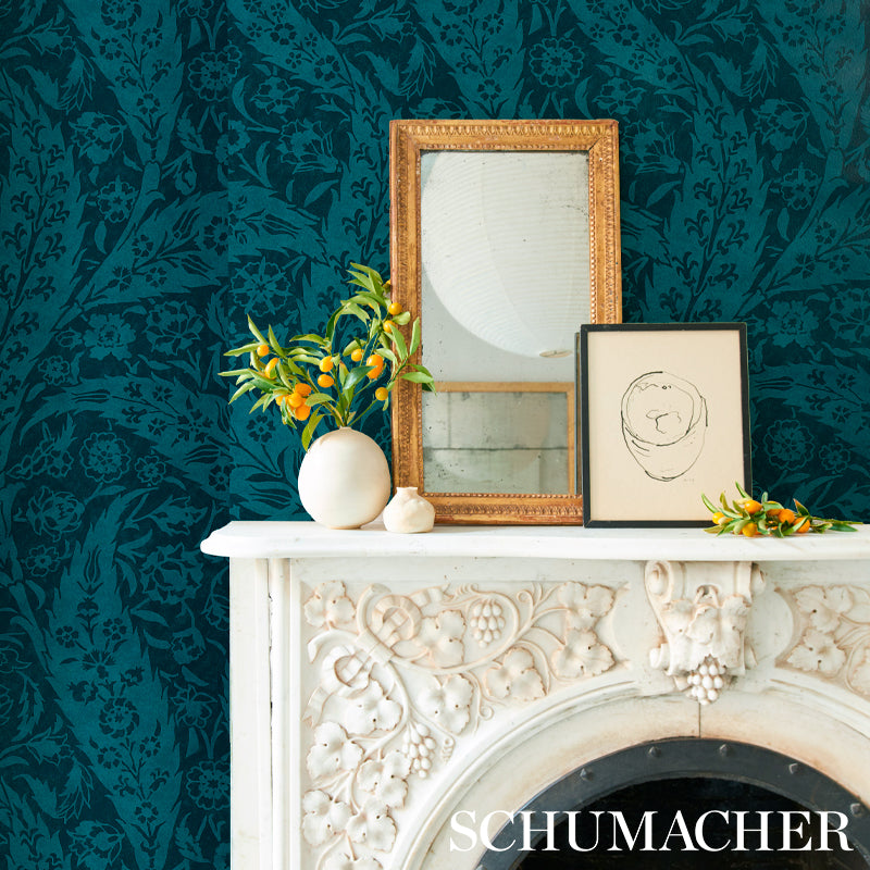 Schumacher Saz Paisley Peacock Wallpaper Sample 5012903