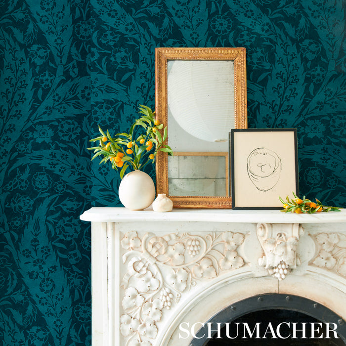 Schumacher Saz Paisley Peacock Wallpaper Sample 5012903