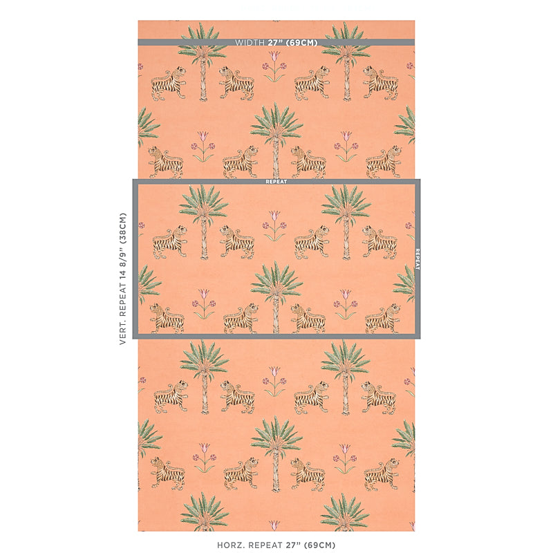 Schumacher Tiger Palm Crimson On Peach Wallpaper Sample 5012920
