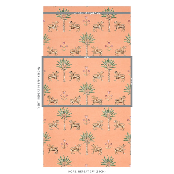 Schumacher Tiger Palm Crimson On Peach Wallpaper Sample 5012920