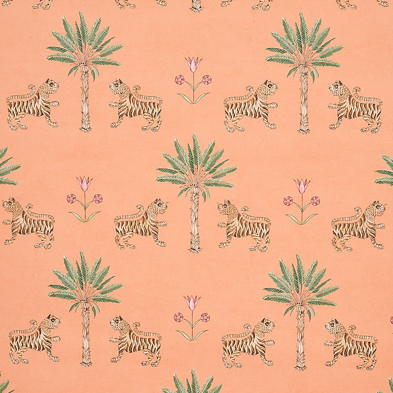 Schumacher Tiger Palm Crimson On Peach Wallpaper Sample 5012920
