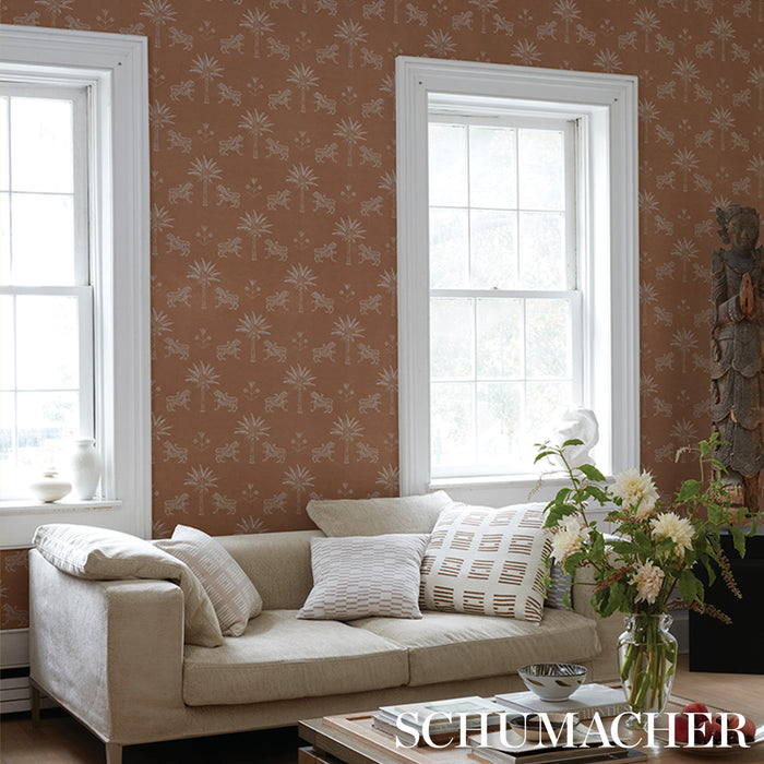 Schumacher Tiger Palm Silhouette Mediterranean Spice Wallpaper 5012924
