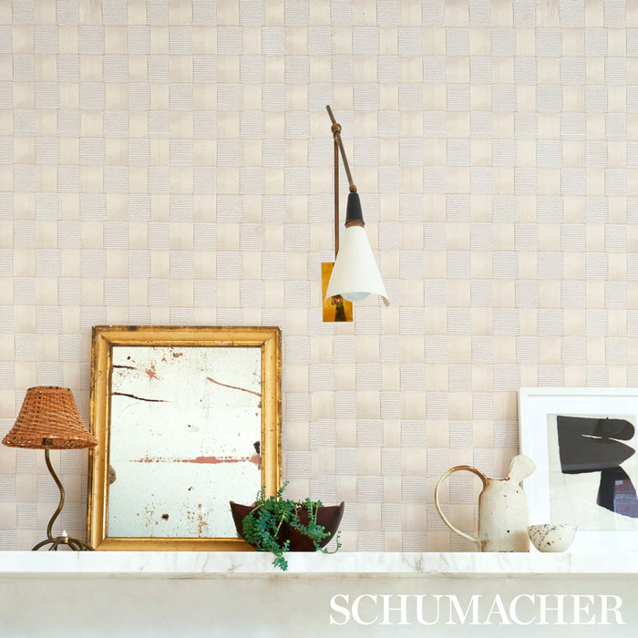Schumacher Textured Check White Wallpaper Sample 5012970