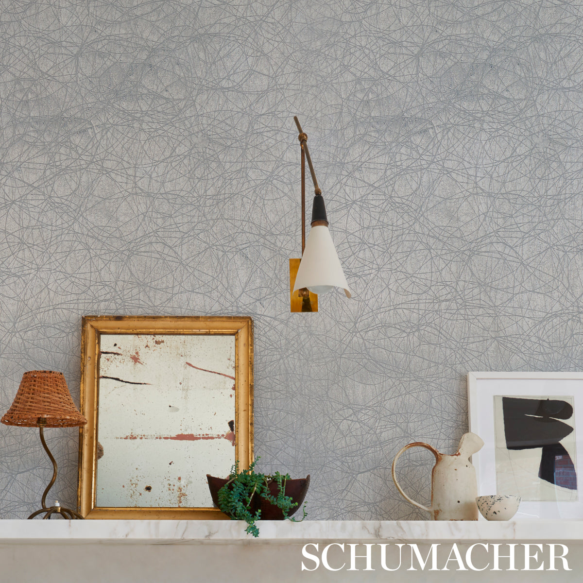 Schumacher Kumo White Wallpaper Sample 5012990