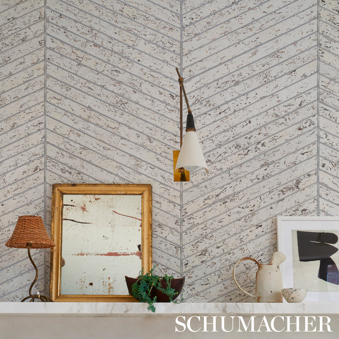 Schumacher Cork Herringbone White Wallpaper 5013010