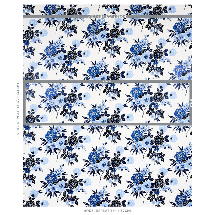 Schumacher Valentina Floral Blues Wallpaper Sample 5013130